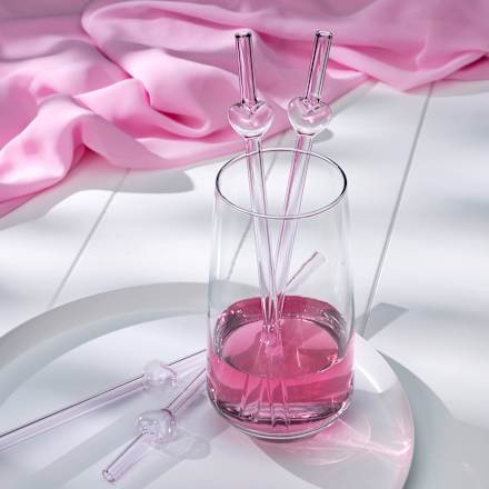 Trinkhalme aus Glas mit Herz, rosa wenco