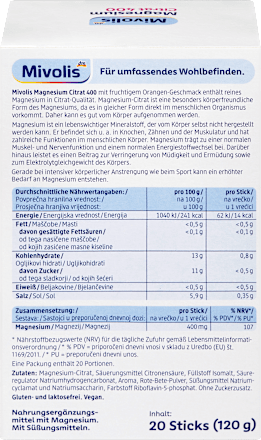 Magnesium Citrat 400 Granulat Sticks 20 St Mivolis