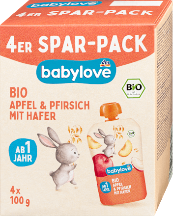 EKO kašica u vrećici, 12+ mj. – breskva, jabuka i zob, 4 x 100 g babylove