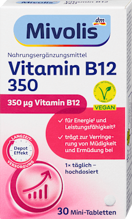 Prehransko dopolnilo z vitaminom B12 350 µg v obliki mini tabletk, s podaljšanim sproščanjem Mivolis