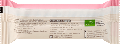 Bio pralineji z matcho ter polnilom iz jagod in indijskih oreščkov dmBio