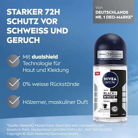 Antitranspirant Deo Roll-on Black & White Invisible Original NIVEA MEN