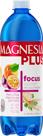 Funkčná ochutená minerálna voda focus Pre sústredenie marhuľa marakuja a ženšen Magnesia