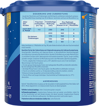 Folgemilch 2 Abendfläschchen nach dem 6. Monat Aptamil