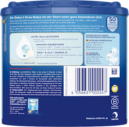 Folgemilch 2 Pronutra Abendfläschchen nach dem 6. Monat Aptamil