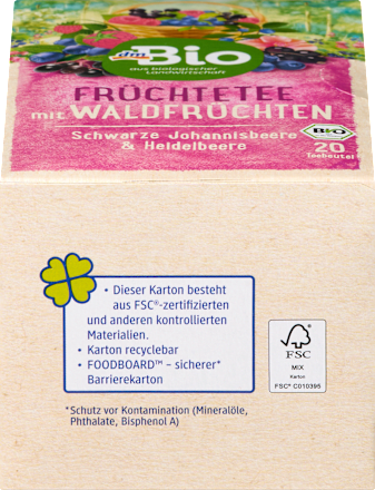 Ovocný čaj lesné ovocie, čierna ríbezľa a čučoriedka (20 × 2,5 g) dmBio