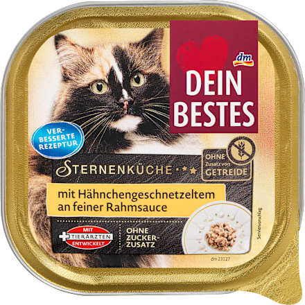 Nassfutter Katze mit Hähnchengeschnetzeltem an feiner Rahmsoße, Sternenküche Dein Bestes