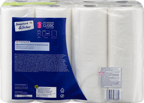 Papírtörlő Classic, 3-rétegű, 8x64 lap Saugstark&Sicher