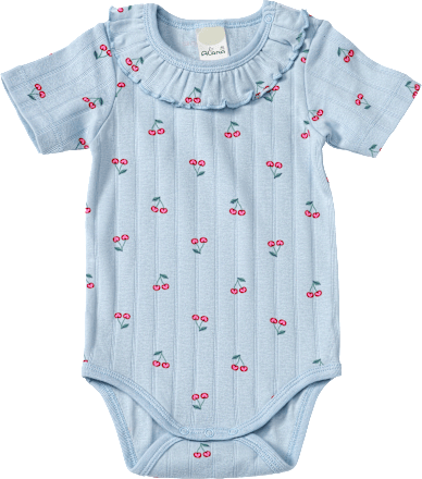 Body Kurzarm mit Kirschen-Muster, blau, Gr. 74/80 ALANA