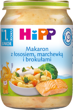 Makaron z łososiem, marchewką i brokułami, po 1. roku HiPP