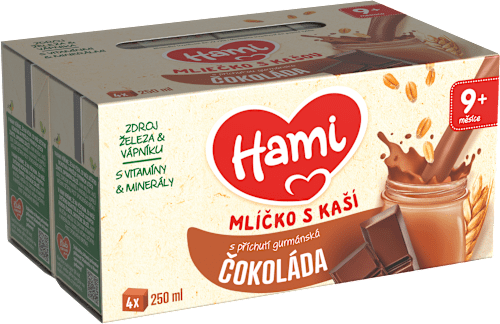 mlíčko s kaší, gurmánská čokoláda 4x250ml Hami