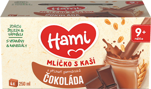 mlíčko s kaší, gurmánská čokoláda 4x250ml Hami