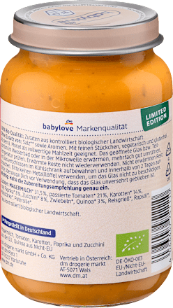 Danie Bio z pomidorami i warzywami z komosą ryżową od 8. miesiąca życia babylove