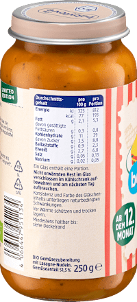 Menü Gemüse-Lasagne ab dem 12. Monat babylove