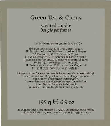 Duftkerze im Glas Green Tea & Citrus 195 g  Jean&Len