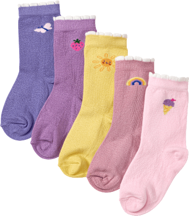 Socken mit Motiven, rosa + lila + gelb, Gr. 27/29 PUSBLU