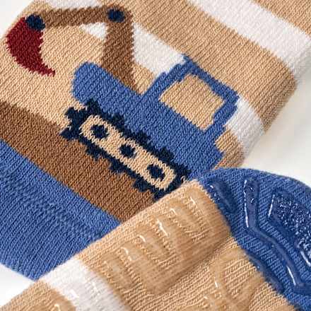 Stoppersocken mit Bagger-Motiv, beige & blau, Gr. 25/26 ALANA