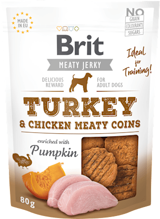 Pochúťka pre psy Meaty Jerky Turkey&Chicken Brit