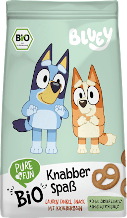 Kindersnack Knabberspaß Laugen Dinkel mit Kichererbsen Bluey PURE & FUN
