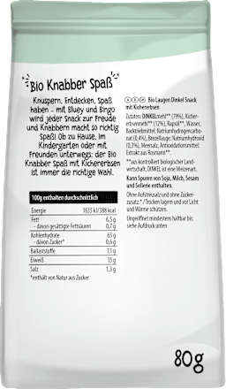 Kindersnack Knabberspaß Laugen Dinkel mit Kichererbsen Bluey PURE & FUN