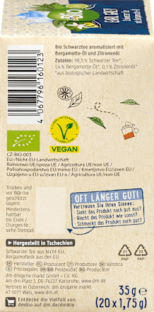 Schwarzer Tee Earl Grey (20x1,75g) dmBio