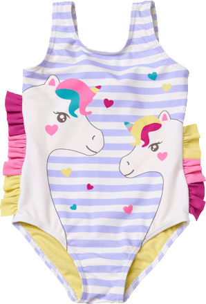 Badeanzug mit Einhorn-Motiv & Rüschen, lila, Gr. 86/92 PUSBLU