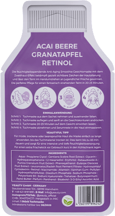 Maska za obraz Acai Berry Pomegranate Retinol, v obliki krpice YEAUTY