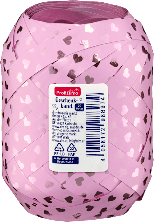 Geschenkband Eiknäuel mit Herzen, weiß/rosa Profissimo