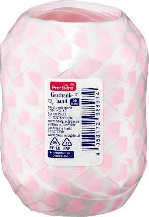 Geschenkband Eiknäuel mit Herzen, weiß/rosa Profissimo