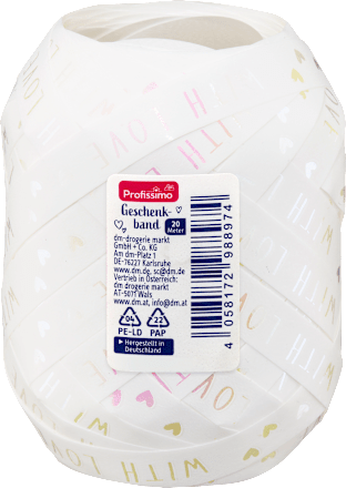 Geschenkband Eiknäuel mit Herzen, weiß/rosa Profissimo