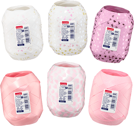 Geschenkband Eiknäuel mit Herzen, weiß/rosa Profissimo
