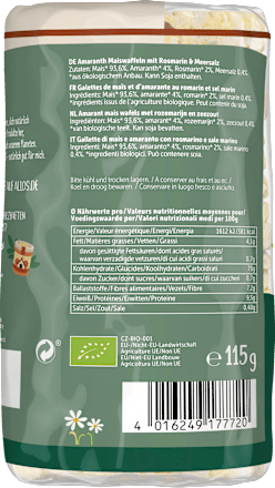 Amaranth Maiswaffeln Rosmarin & Meersalz ALLOS