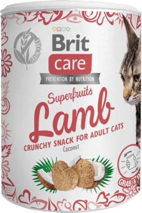 Chrumkavá pochúťka pre mačky Care Superfruits Lamb Brit
