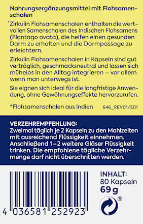 Kapseln Flohsamenschalen Zirkulin