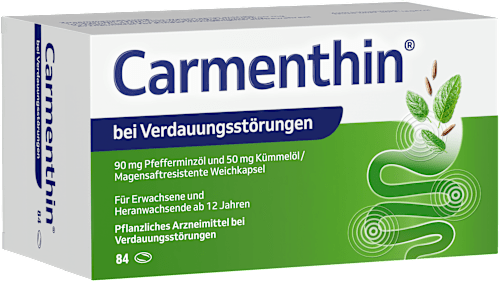 Carmenthin bei Verdauungsstörungen 90mg Pfefferminzöl und 50mg Kümmelöl / Magensaftresistente Weichkapsel Carmenthin