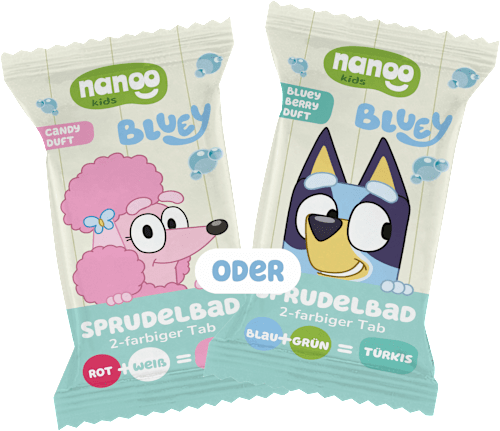 Kinder Badezusatz Badetab Sprudelbad Bluey nanoo kids