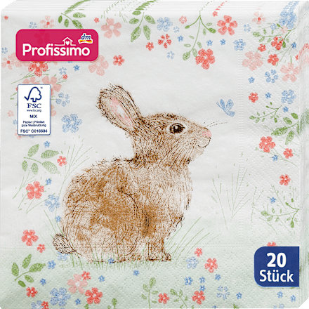 Servietten "Blumenhase" (33x33 cm) Profissimo