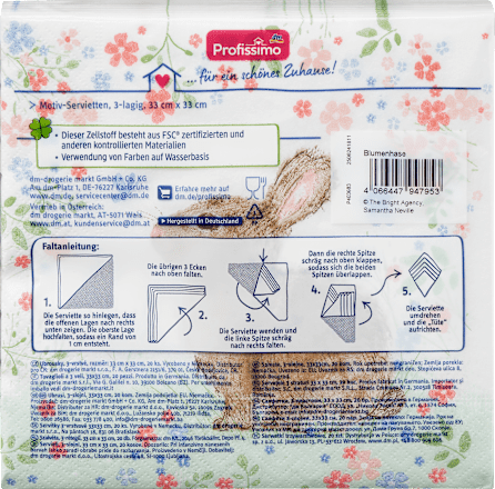 Servietten "Blumenhase" (33x33 cm) Profissimo