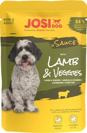Mokra karma dla psa, jagnięcina i warzywa w sosie, saszetka JosiDog