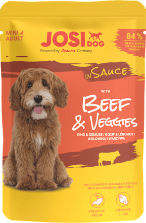 Mokra karma dla psa, wołowina i warzywa w sosie, saszetka JosiDog