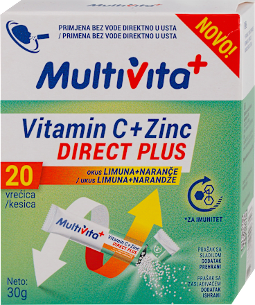 Vitamin C + Zinc DIRECT PLUS prašak u kesicama, sa zaslađivačem Multivita