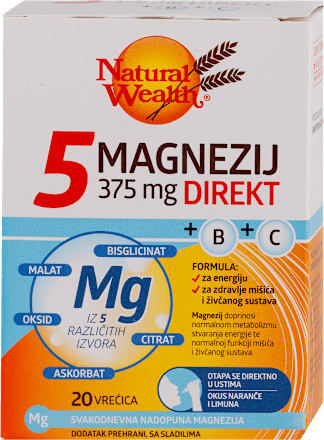5 MAGNEZIJ DIREKT 375mg kesice, sa zaslađivačima Natural Wealth