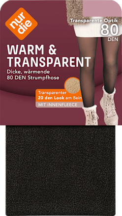 Strumpfhose warm & transparent mit Innenfleece schwarz Gr. 40/44, 80 DEN nur die