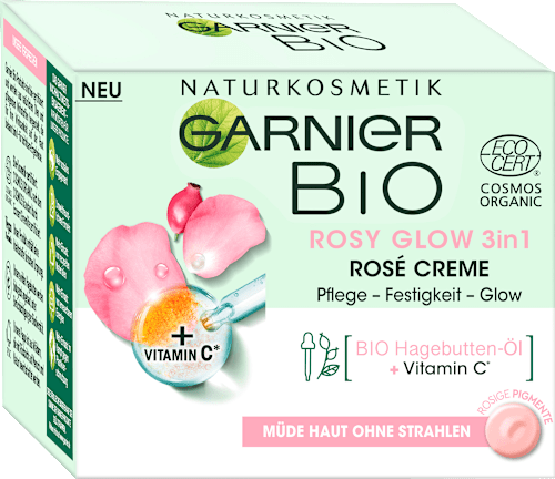 Gesichtscreme Rosy Glow 3in1 Hagebutten-Öl + Vitamin C GARNIER BIO