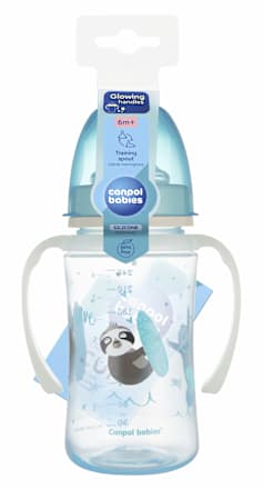 Чаша с неразливащ силиконов накрайнк и светещи дръжки, синя, 6+м Canpol babies