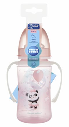 Чаша с неразливащ силиконов накрайнк и светещи дръжки, розова, 6+м Canpol babies
