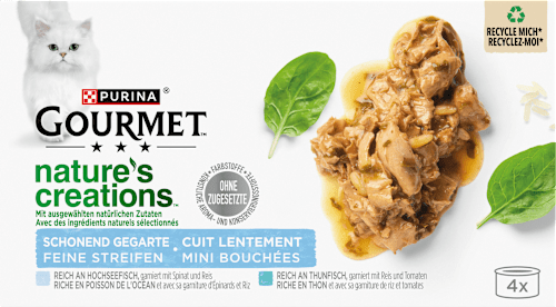 Nassfutter Katze mit Hochseefisch, Spinat & Reis, nature's creations, Multipack (4x85 g) Purina Gourmet