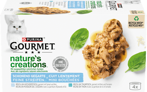 Nassfutter Katze mit Hochseefisch, Spinat & Reis, nature's creations, Multipack (4x85 g) Purina Gourmet