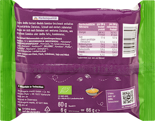 Noodles di frumento istantanei al gusto di verdure dmBio