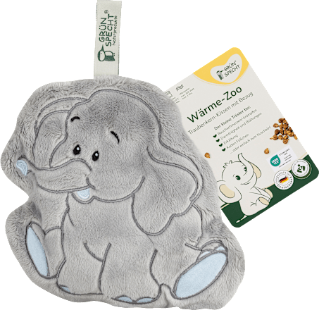 Traubenkern-Kissen Wärmezoo mit Bezug, Elefant  Grünspecht